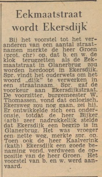 Eekmaatstraat wordt Ekersdijk krantenbericht Tubantia 9-2-1960.jpg