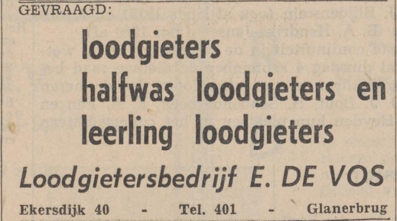 Ekersdijk 40 loodgietersbedrijf E. de Vos advertentie Tubantia 9-2-1960.jpg
