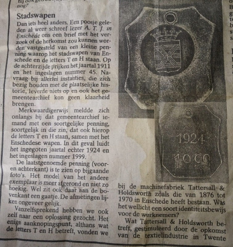 penningen Enschede met stadswapen krantenknipsel.jpg