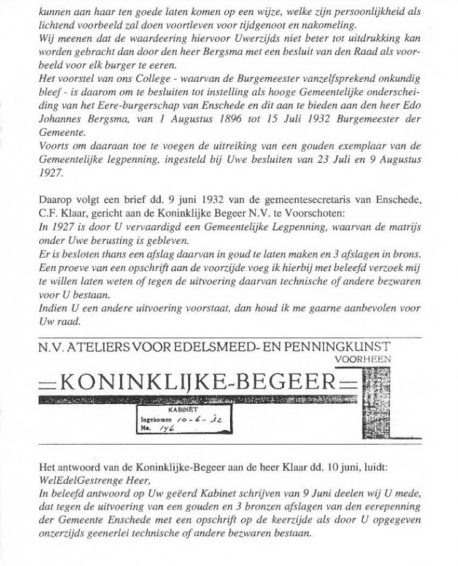 Erepenning Enschede voor Burgemeester E.J. Bergsma 1923 (2).jpg