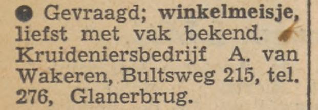 Bultsweg 215 kruideniersbedrijf A. van Wakeren advertentie Tubantia 11-5-1954.jpg