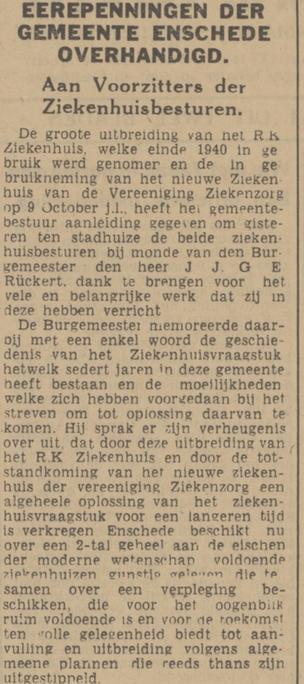 H.B. Sanders voorzitter R.K. Ziekenhuis erepenning krantenbericht 18-12-1941.jpg