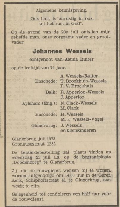 Gronausestraat 1232 J. Wessels overlijdensadvertentie Tubantia 23-7-1973.jpg