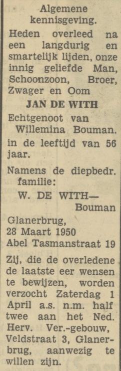 Abel Tasmanstraat 17 J. de With overlijdensadvertentie Tubantia 29-3-1950.jpg
