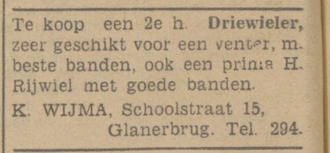 Schoolstraat 15 K. Wijma rijwielhandel advertentie Tubantia 24-6-1942.jpg