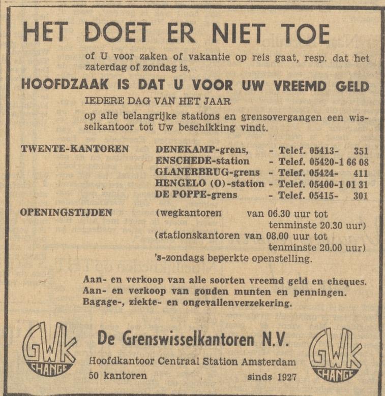 Gronausestraat doorlaatpost Grenswisselkantoor telf. 411 advertentie Tubantia 15-5-1965.jpg