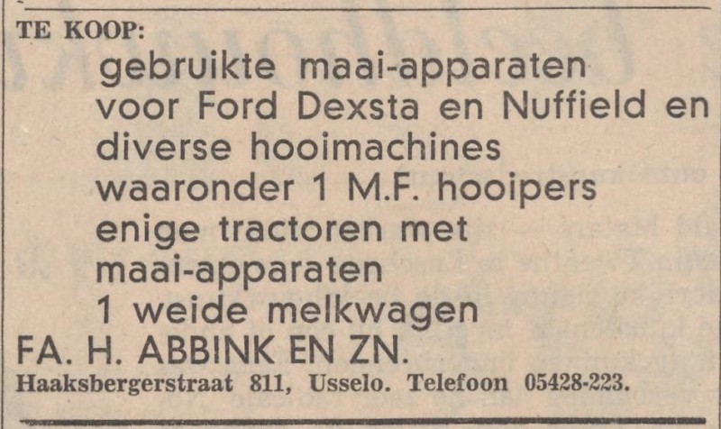 Haaksbergerstraat 811 Usselo Fa. H. Abbink en Zn advertentie Tubantia 26-5-1964.jpg