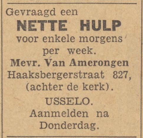 Haaksbergerstraat 827 Mevr. van Amerongen advertentie Tubantia 18-5-1961.jpg