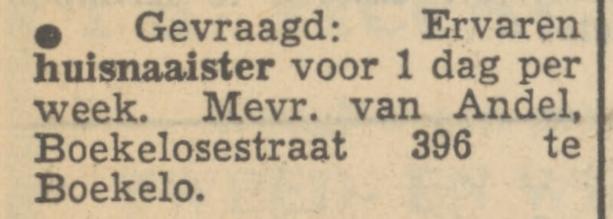 Boekelosestraat 396 Boekelo Mevr. van Andel advertentie Tubantia 5-10-1951.jpg