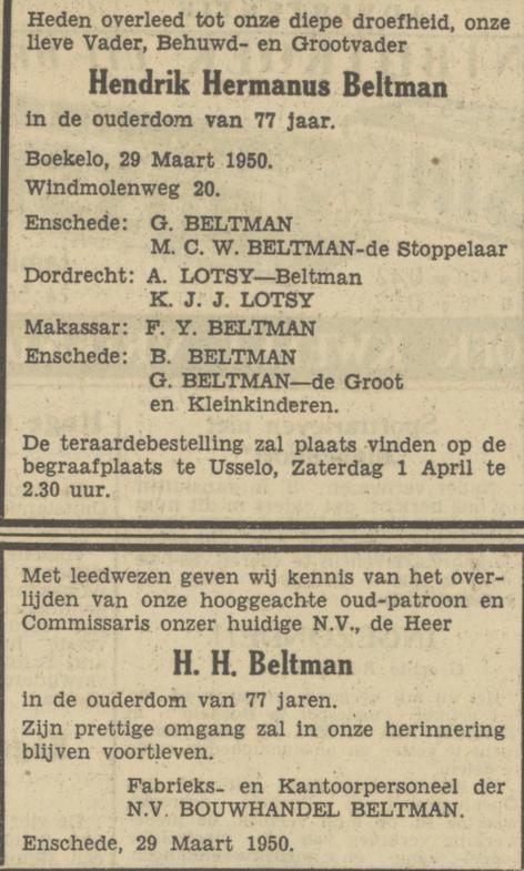 Windmolenweg 20 H.H. Beltman overlijdensadvertentie Tubantia 30-3-1950.jpg