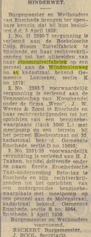 Windmolenweg 44 Boekelosche Coöp. Stoomzuivelfabriek krantenbericht Tubantia 5-4-1939.jpg