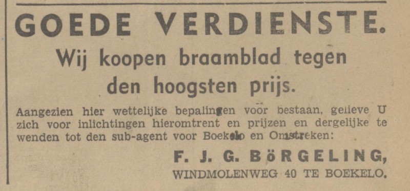 Windmolenweg 40 Boekelo F.J.G. Börgeling advertentie Tubantia 7-7-1942.jpg
