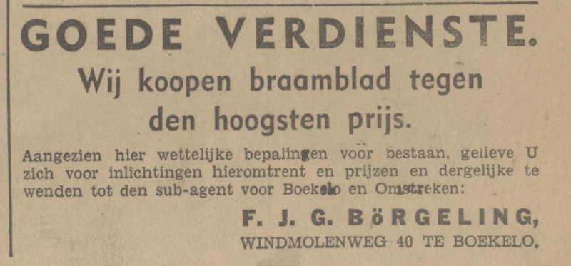 Windmolenweg 40 Boekelo F.J.G. Börgeling advertentie Tubantia 7-7-1942.jpg