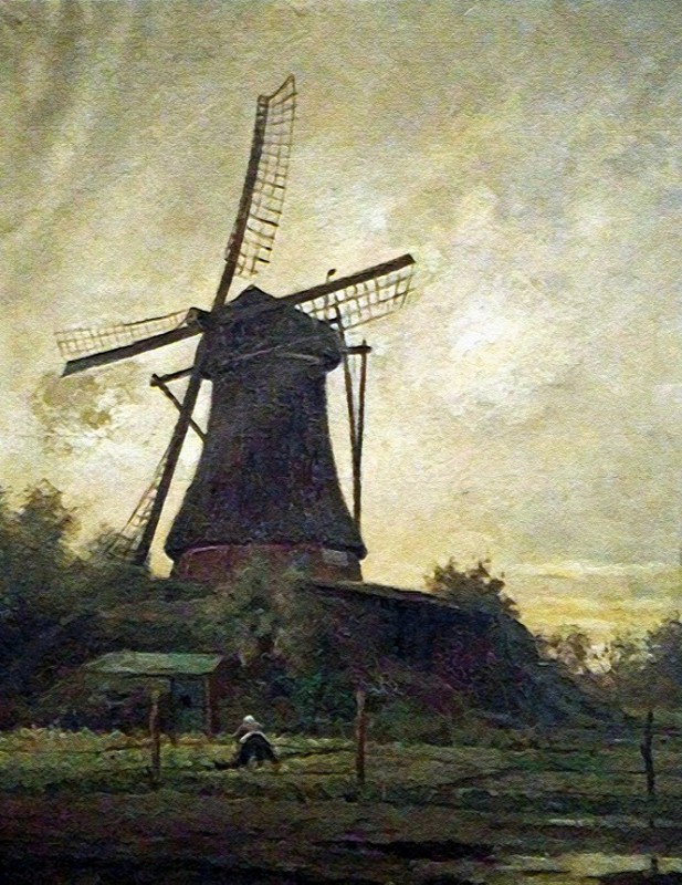 Windmolenweg hoek Molenveld t.h.v de Winterhaarweg schilderij molen Frits (Friederich) Börgeling  In 1918 werd de molen door blikseminslag verwoest en in 1919 gesloopt.jpg