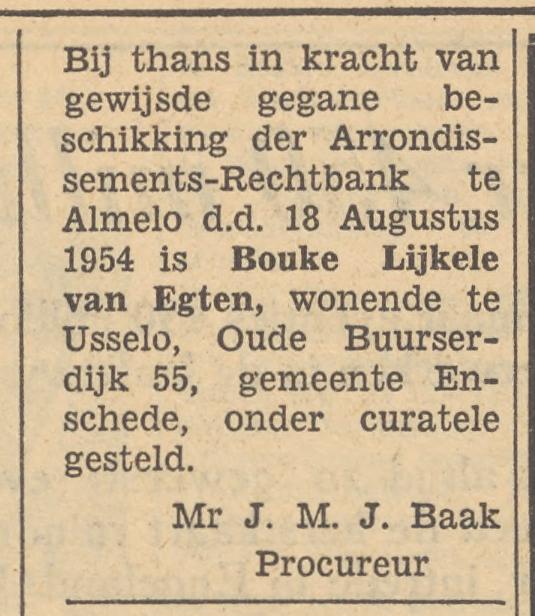Oude Buurserdijk 55 B.L. van Egten advertentie Tubantia 9-12-1954.jpg