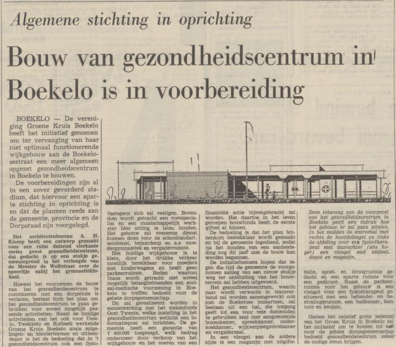 Meester de Wolfstraat Grone Kruis in  gezondheidscentrum krantenbericht Tubantia 2-7-1974.jpg
