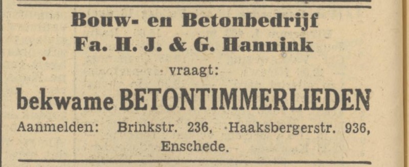 Haaksbergerstraat 936 Bouw- en Betonbedrijf Fa. H.J. & G. Hannink advertentie Tubantia 16-11-1950.jpg