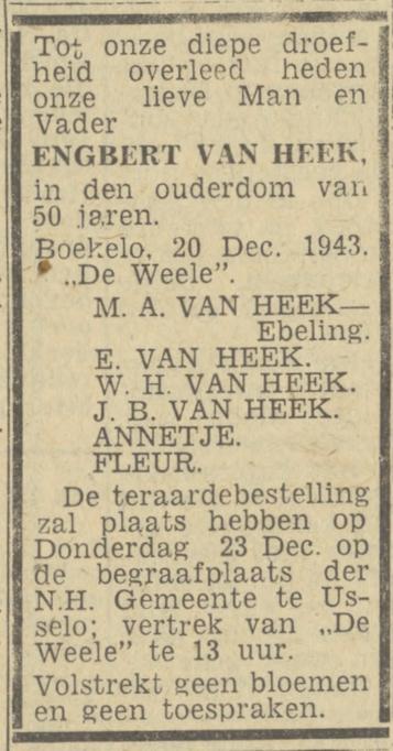 Weleweg 415 De Weele Boekelo Engbert van Heek overlijdensadvertentie Tubantia 20-12-1943.jpg