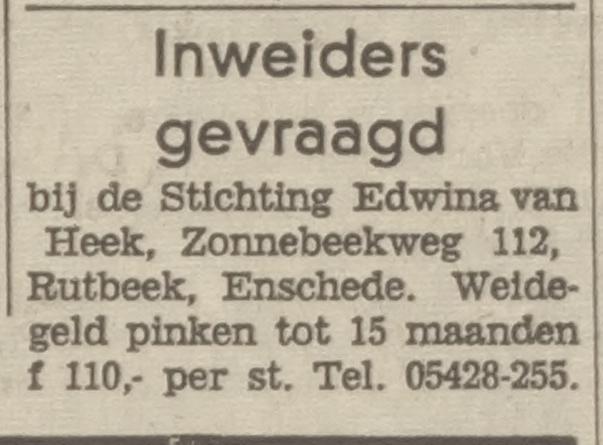 Zonnebeekweg 110 Rutbeek Stichting Edwina van Heek advertentie Tubantia 12-3-1969.jpg