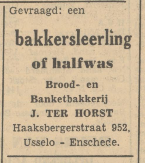 Haaksbergerstraat 952 Brood- en banketbakkerij J. ter Horst advertentie Tubantia 24-5-1951.jpg