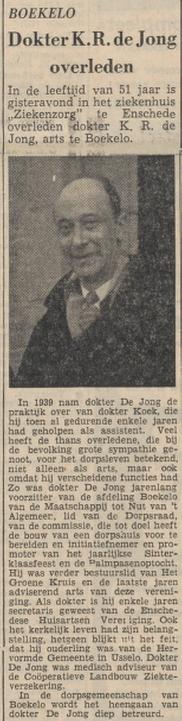 Dokter K.R. de Jong Boekelo overleden krantenbericht Tubantia 28-12-1960.jpg