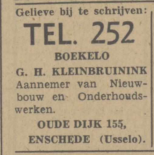 Oude Dijk 155 Usselo G.H. Kleinbruinink aannemer advertentie Tubantia 4-3-1948.jpg