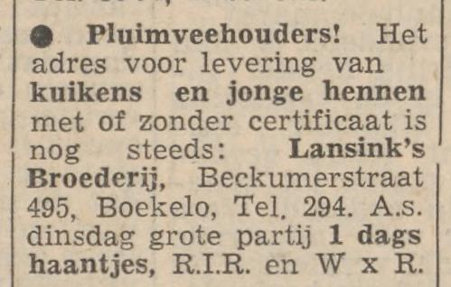 Beckumerstraat 495 Boekelo  Lansink's Broederij advertentie Tubantia 24-12-1960.jpg