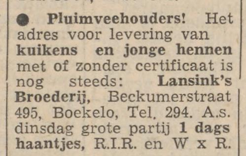 Beckumerstraat 495 Boekelo Lansink's Broederij advertentie Tubantia 24-12-1960.jpg