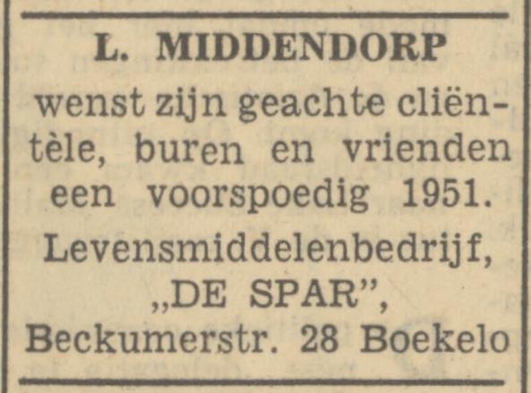 Beckumerstraat 28 levensmiddelenberdrijf De Spar L. Middendorp advertentie Tubantia 30-12-1950.jpg