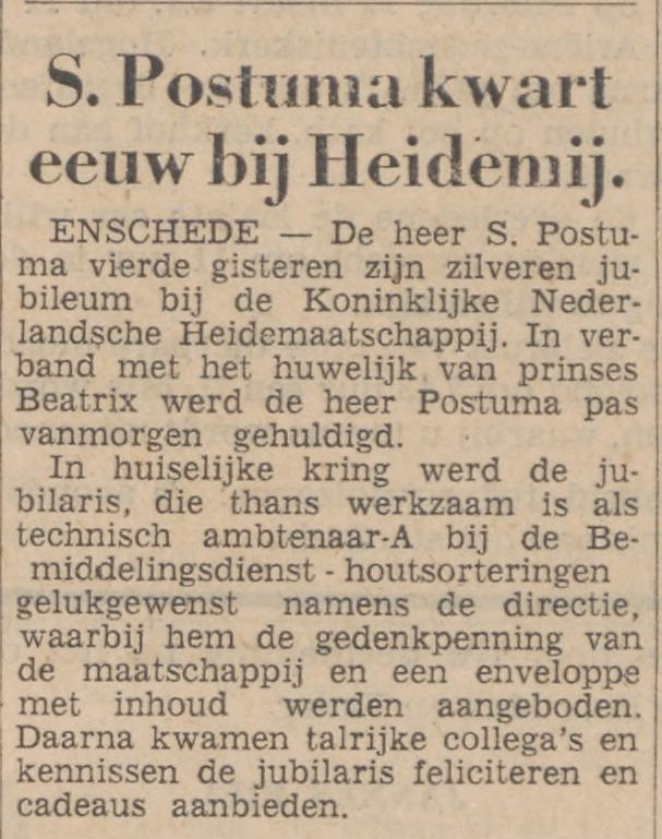 S. Postuma Nederlandse Heidemaatschappij krantenbericht Tubantia 11-3-1966.jpg