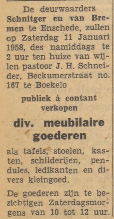 Beckumerstraat 167 Pastoor J.H. Schneider advertentie Tubantia 9-1-1958.jpg