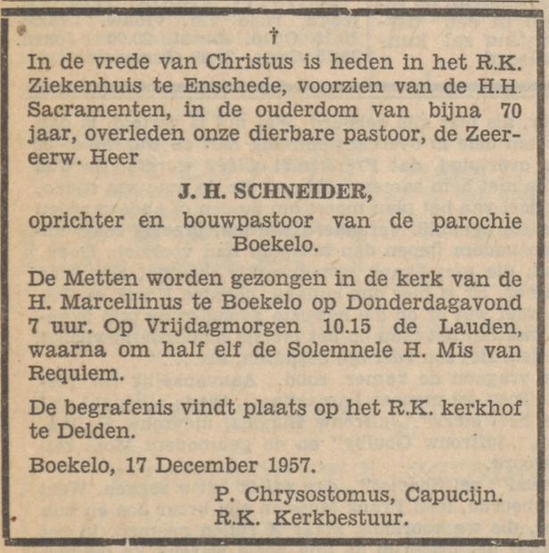 Beckumerstraat 167 Pastoor J.H. Schneider overlijdensadvertentie Tubantia 18-12-1957.jpg