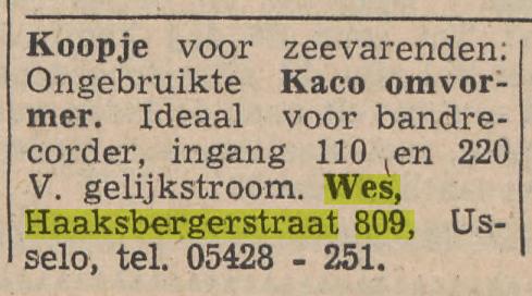 Haaksbergerstraat 809 Usselo Wes advertentie Tubantia 4-4-1964.jpg