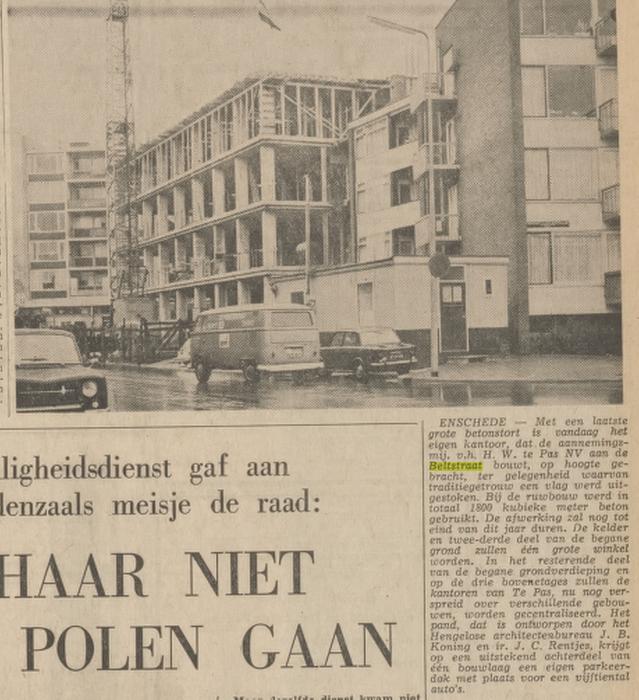 Beltstraat 43 kantoor Aannemingsmij. v.h. H.W. te Pas krantenfoto Tubantia 8-5-1969.jpg