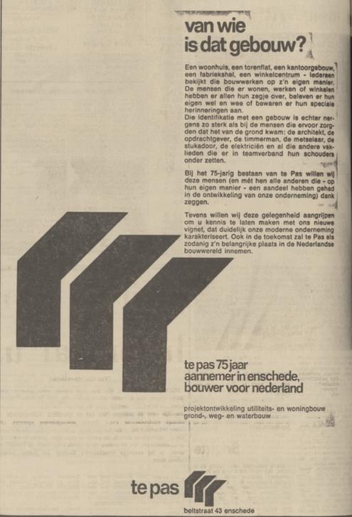 Beltstraat 43 Te Pas aannemer 75 jaar advertentie Tubantia 16-11-1973.jpg