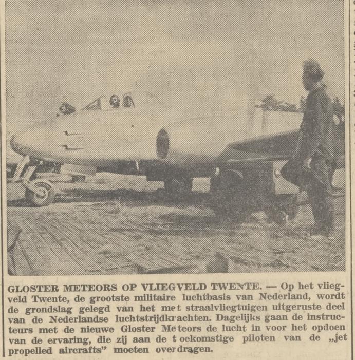 Vliegveld Twente Nederlands grootste militaire vliegveld met Gloster Meteors krantenfoto Nieuwsblad van het Zuiden 29-10-1948.jpg
