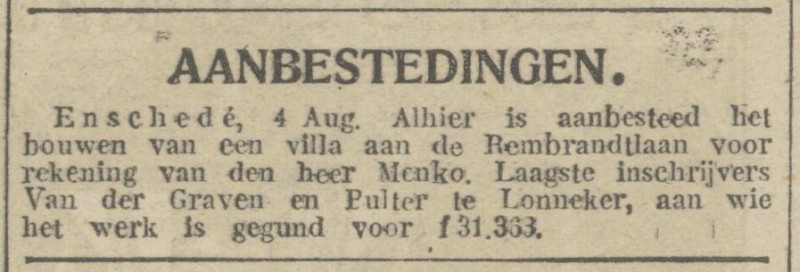 Rembrandtlaan villa Menko krantenbericht De Maasbode 4-8-1915.jpg