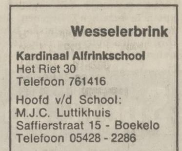 Het Riet 30 Kardinaal Alfrinkschool advertentie Tubantia 30-9-1970.jpg