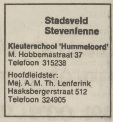 Meindert Hobbemastraat 37 kleuterschool Hummeloord advertentie Tubantia 8-3-1975.jpg