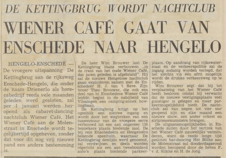 Hengelosestraat Wiener Cafe vroeger De Kettingbrug krantenbericht Tubantia 11-12-1972.jpg