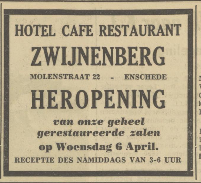 Molenstraat 22 Hotel Zwijnenberg advertentie Tubantia 3-4-1950.jpg