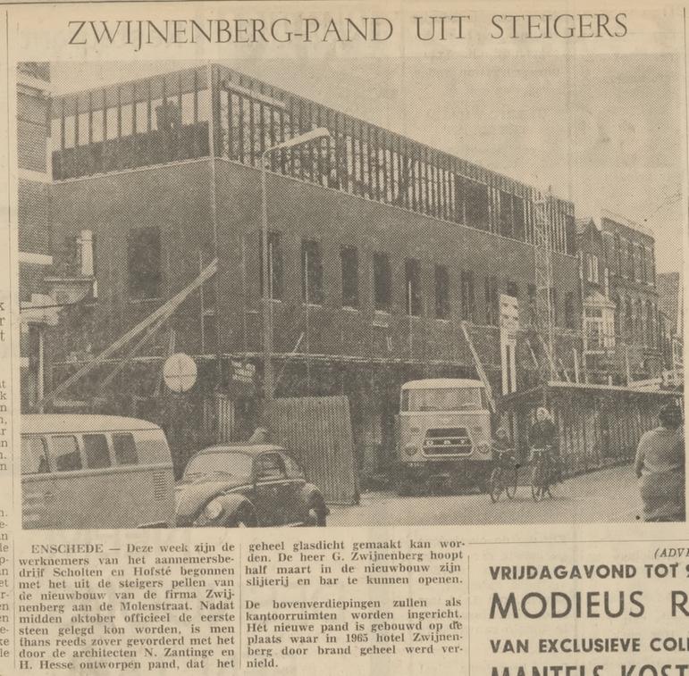 Molenstraat 22 Hotel Zwijnenberg herbouwd krantenbericht Tubantia 19-1-1967.jpg