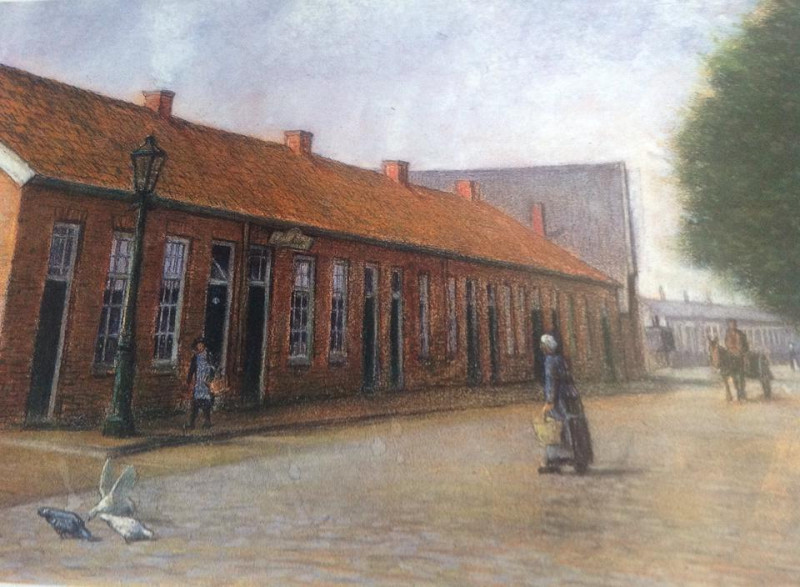 Molenstraat Rond 1900 heeft dit plaats moeten maken voor Hotel Zwijnenberg Schilderij Evert Rabbers.jpg