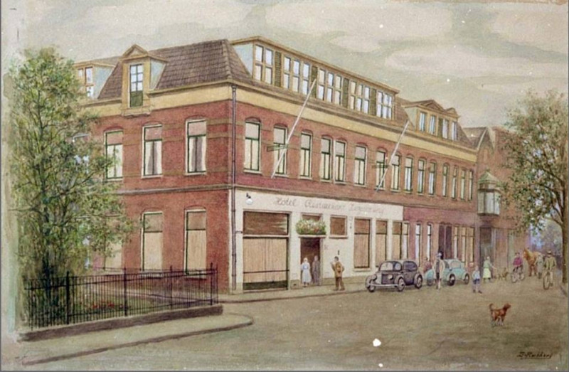 Molenstraat 22 hoek Kloosterstraat Hotel Restaurant Zwijnenberg schilderij Evert Rabbers.jpg