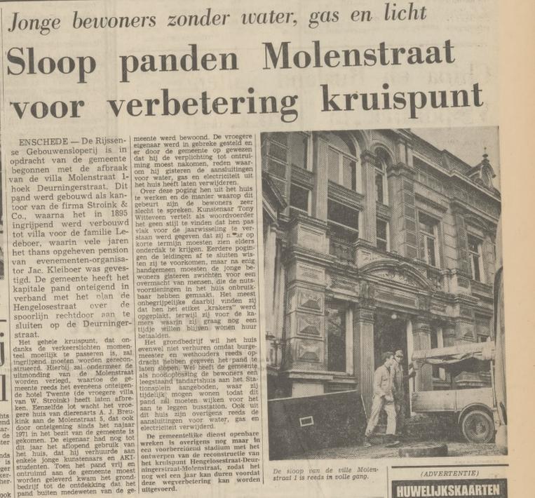 Molenstraat 1-3 sloop panden villa Kleiboer en Hotel Twente krantenbericht Tubantia 4-2-1972.jpg