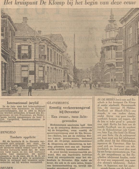 Gronausestraat 2 kruispunt De Klomp cafe Gerritsen later De Top krantenfoto Tubantia 9-2-1954.jpg