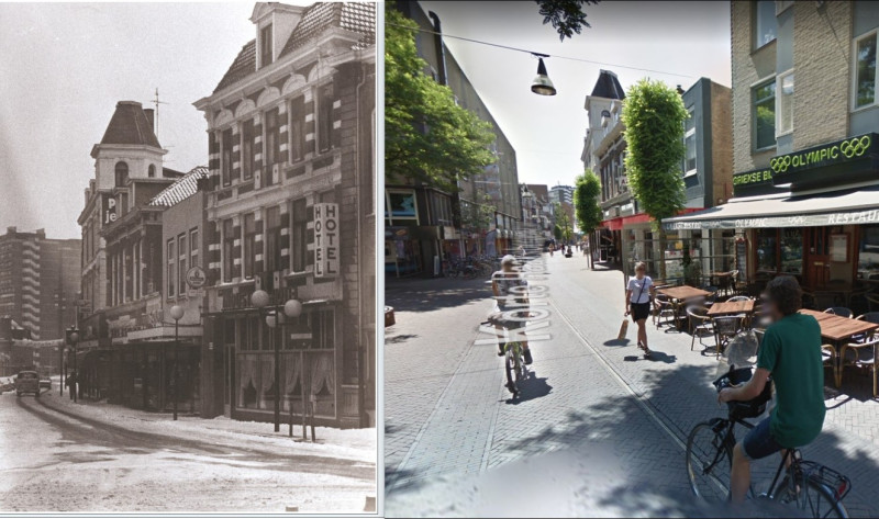 Korte Haaksbergerstraat in 1965 en in  juni 2019.jpg