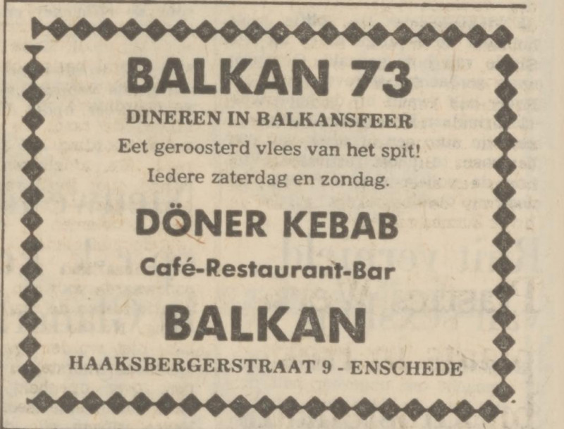 Haaksbergerstraat 9 cafe restaurant Balkan advertentie Tubantia 6-9-1971.jpg
