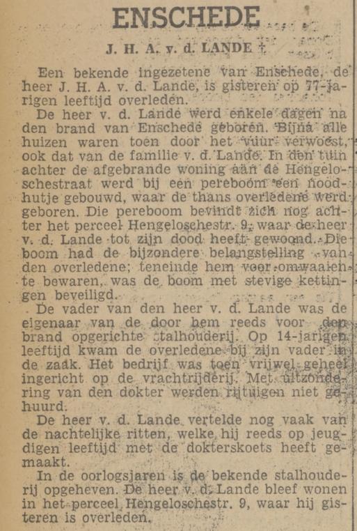 Hengelosestraat 9 stalhouderij J.H.A. v.d. Lande krantenbericht Tubantia 28-11-1939.jpg