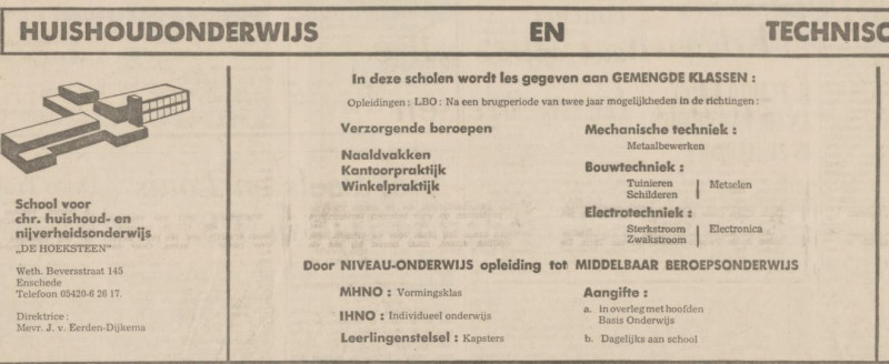 Wethouder Beversstraat 145 school voor Chr. huishoud- en technisch onderwijs advertentie Tubantia 2-2-1974.jpg